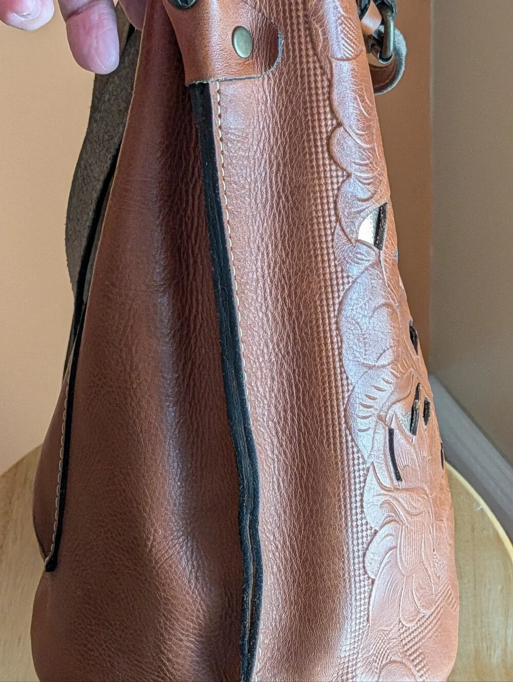 Patricia Nash Hand-Tooled Floral Leather Crossbody Bag - Brown Made in Italy